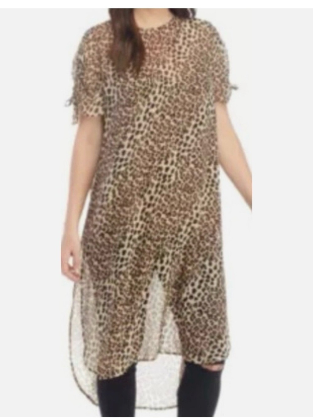 Vince Camuto Brown Leopard Sheer Print Midi Dress size 2X